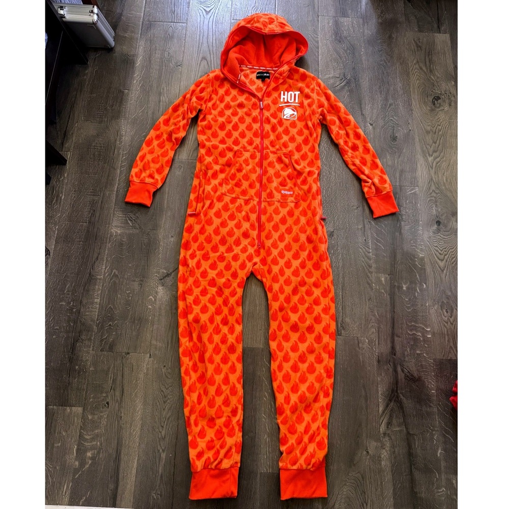 Tipsy Elves Taco Bell Hot Sauce One Piece L Orange Fleece Halloween Costume Exc